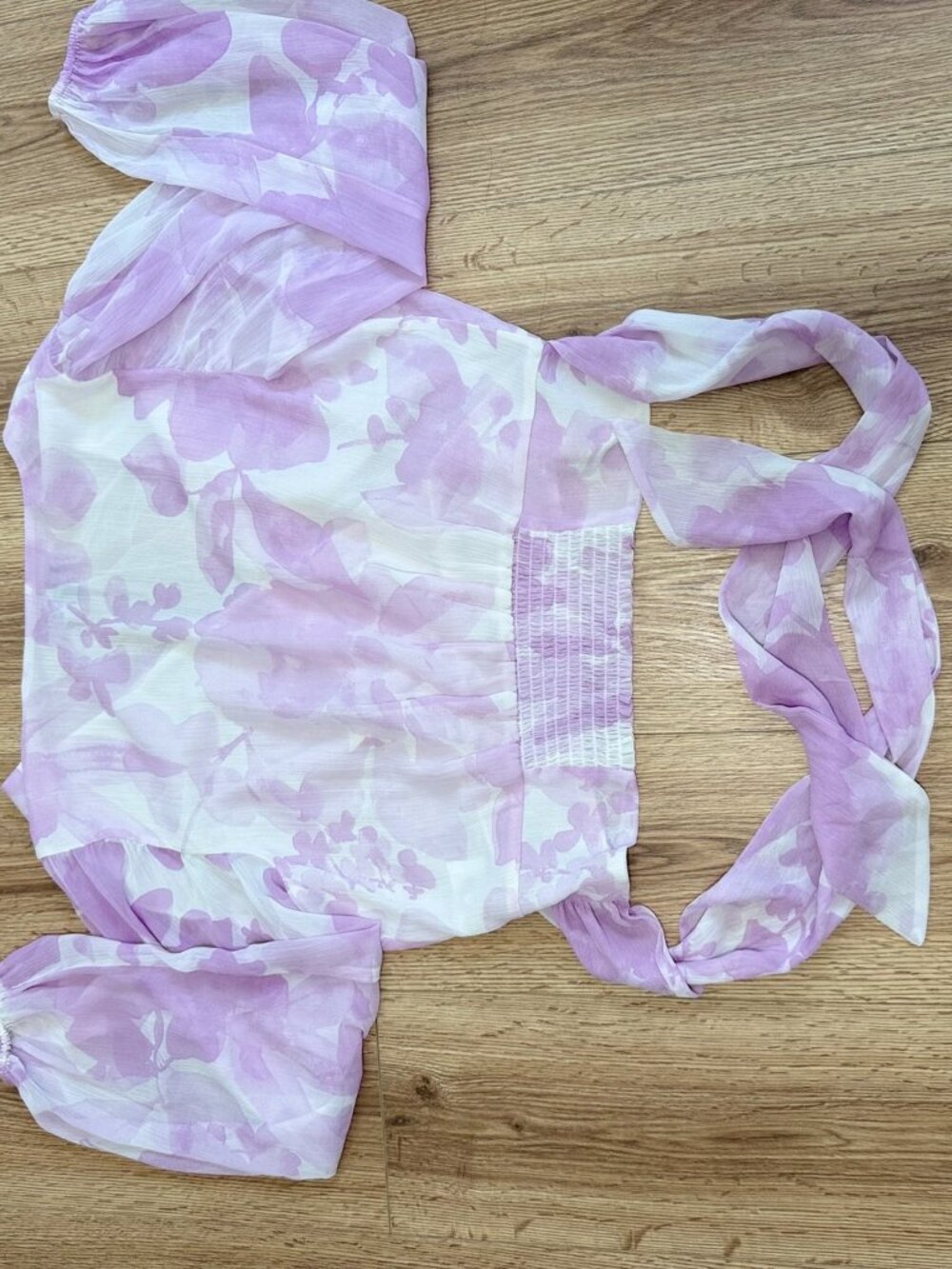 Express Lavender Floral Sheer Chiffon Blouse Puff Sleeve L